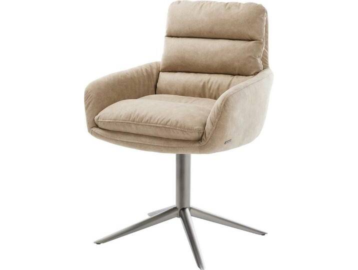 DELIFE Polsterstuhl Abelia-Flex, mit Armlehnen Fußkreuz Graphit Mikrofaser Beige Vintage 360° drehbar W, beige weiß, Mikrofaserstoff von Delife
