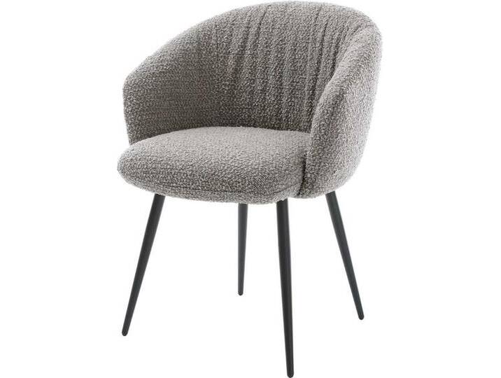 DELIFE Polsterstuhl Caja-Flex, mit Armlehnen 4-Fuß konisch Schwarz Bouclé Silbergrau Taschenfederkern, grau silberfarben, Boucle , Metall von Delife