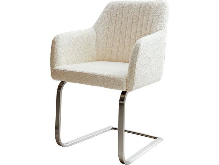 DELIFE Polsterstuhl Greg-Flex, Freischwinger flach Edelstahl Bouclé Weiß, weiß, Boucle , Edelstahl gebürstet, Freischwinger flach, Weiß von Delife