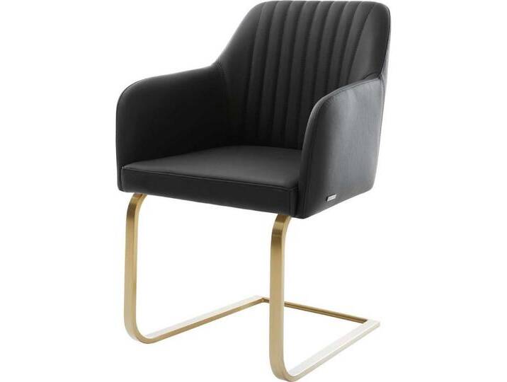 DELIFE Polsterstuhl Greg-Flex, Freischwinger flach Gold Echt-Leder Schwarz, schwarz, Echt Leder , Edelstahl gold, Freischwinger flach, Schwarz von Delife