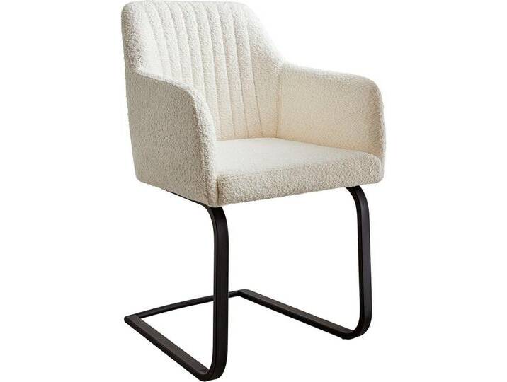 DELIFE Polsterstuhl Greg-Flex, Freischwinger flach Schwarz Bouclé Weiß, weiß, Boucle , Metall, Freischwinger flach, Weiß von Delife