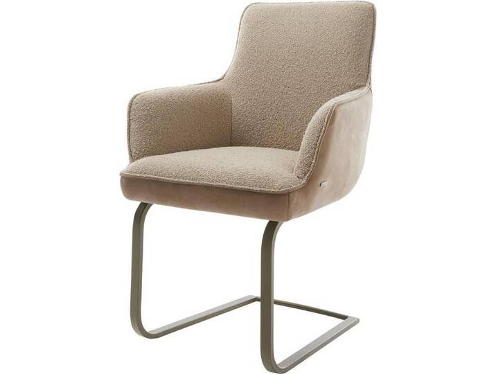 DELIFE Polsterstuhl Heira-Flex, mit Armlehnen Freischwinger flach Effektfinish Titan Materialmix Schla, grau, Mikrofaser/Bouclé , Metall von Delife