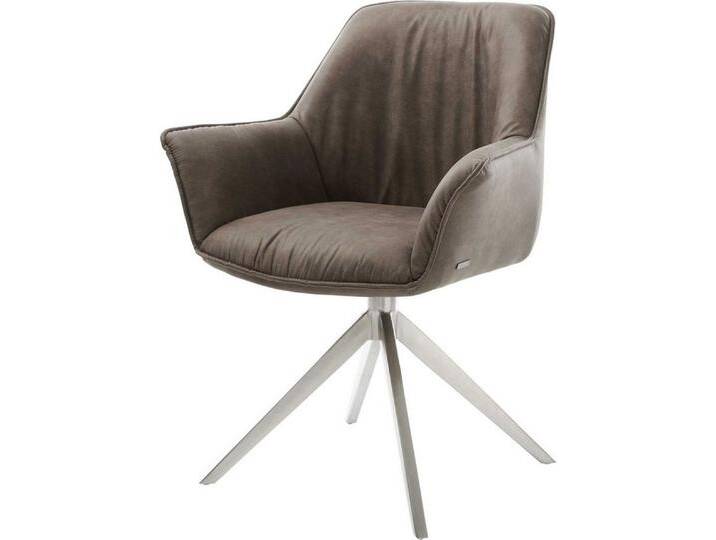 DELIFE Polsterstuhl Keila-Flex, Armlehnen Kreuzgestell breit Edelstahl Taupe Vintage 360°, grau, Mikrofaserstoff , Edelstahl gebürstet von Delife