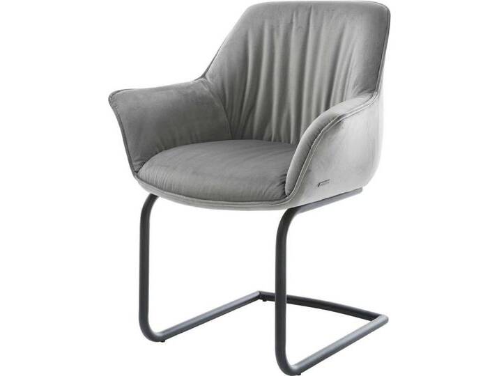 DELIFE Polsterstuhl Keila-Flex, mit Armlehnen Freischwinger rund Schwarz Samt Grau, grau, Samt , Metall, Freischwinger rund von Delife