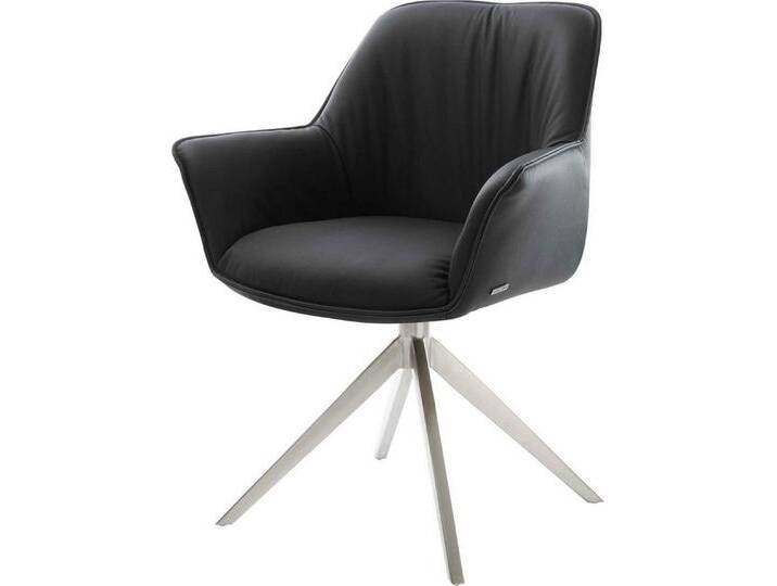 DELIFE Polsterstuhl Keila-Flex, mit Armlehnen Kreuzgestell breit Edelstahl Echt-Leder Schwarz, schwarz, Echt Leder , Edelstahl gebürstet von Delife