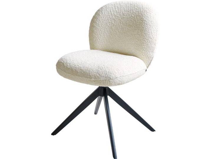 DELIFE Polsterstuhl Nube-Flex, Kreuzgestell breit Schwarz Bouclé Weiß 360° drehbar Taschenfederkern, weiß, Boucle , Metall, Kreuzgestell breit von Delife