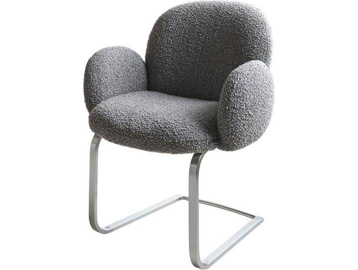 DELIFE Polsterstuhl Nube-Flex, mit Armlehnen Freischwinger flach Edelstahl Bouclé Silbergrau Taschenf, grau silberfarben, Boucle , Edelstahl gebürstet von Delife