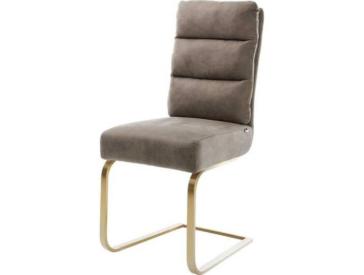 DELIFE Polsterstuhl Pela-Flex, Freischwinger flach Gold Taupe Vintage Taschenfederkern, grau, Mikrofaserstoff , Edelstahl gold, Freischwinger flach von Delife