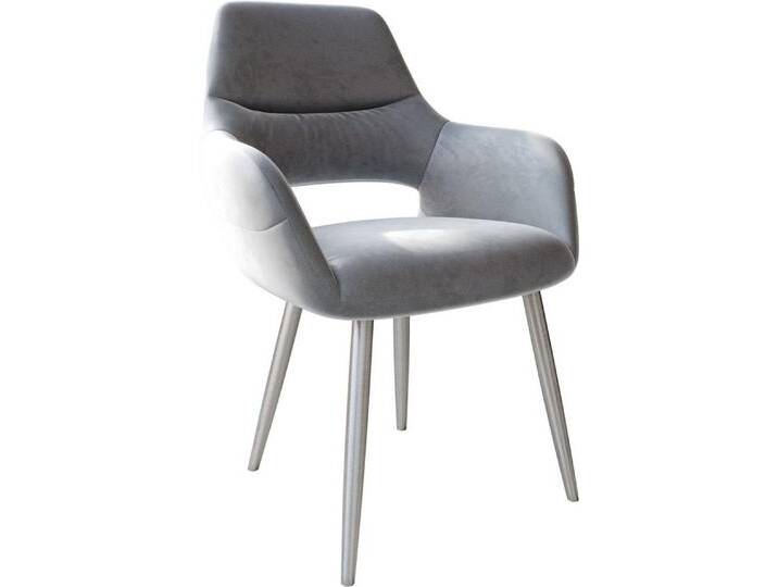 DELIFE Polsterstuhl Yago-Flex, mit Armlehnen 4-Fuß konisch Edelstahl Samt Grau, grau, Samt , Edelstahl gebürstet, Gestell konisch, Grau von Delife