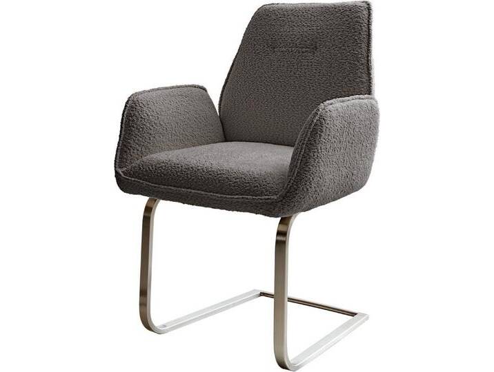 DELIFE Polsterstuhl Zoa-Flex, Freischwinger flach Edelstahl Bouclé Grau, grau, Boucle , Edelstahl gebürstet, Freischwinger flach, Grau von Delife