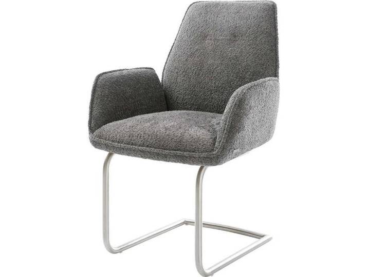 DELIFE Polsterstuhl Zoa-Flex, Freischwinger rund Edelstahl Bouclé Grau, grau, Boucle , Edelstahl gebürstet, Freischwinger rund, Grau von Delife