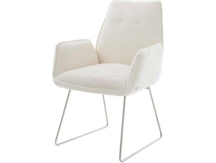 DELIFE Polsterstuhl Zoa-Flex, Kufengestell Edelstahl Bouclé Weiß, weiß, Boucle , Edelstahl gebürstet, Kufengestell, Weiß von Delife