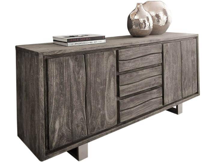 DELIFE Sideboard Live-Edge, Akazie Platin 172 cm 4 Türen 3 Schübe Baumkante Sideboard, grau, Akazie, Platin von Delife