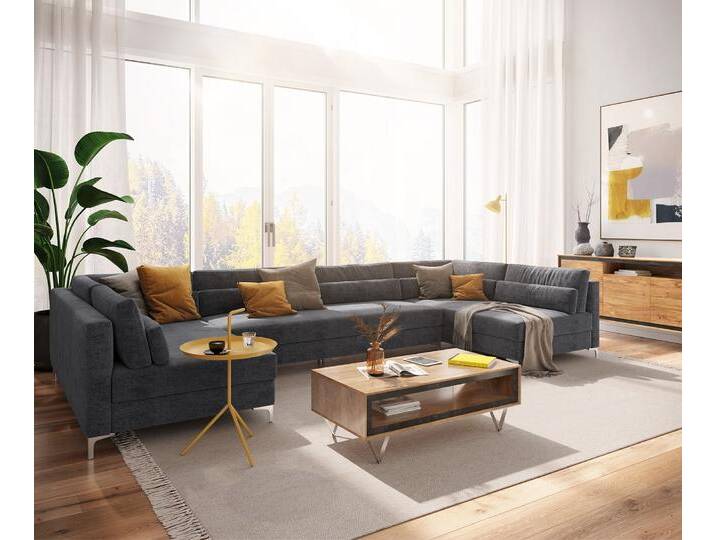 DELIFE Wohnlandschaft Elio, Mikrofaser Graphite 400x185 cm XL Wohnlandschaft, grau, ohne Hocker, Graphit von Delife