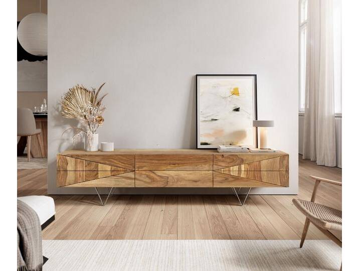 Designer-Lowboard Wyatt 175 cm Sheesham Natur 2 Türen 1 Klappe, Lowboards von Delife
