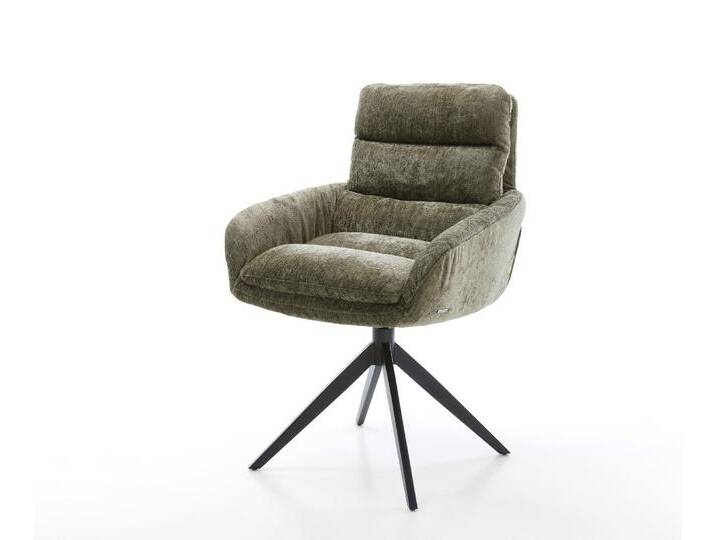 Drehstuhl Abelia-Flex mit Armlehnen Chenille Olive Kreuzgestell breit Schwarz 360° drehbar Wippfunktion, Esszimmerstühle von Delife