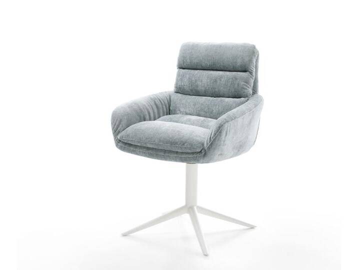 Drehstuhl Abelia-Flex mit Armlehnen Chenille Pastellblau Fußkreuz Weiß 360° drehbar Wippfunktion, Esszimmerstühle von Delife