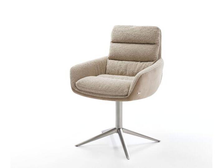 Drehstuhl Abelia-Flex mit Armlehnen Materialmix Schlamm Fußkreuz Edelstahl 360° drehbar Wippfunktion, Esszimmerstühle von Delife