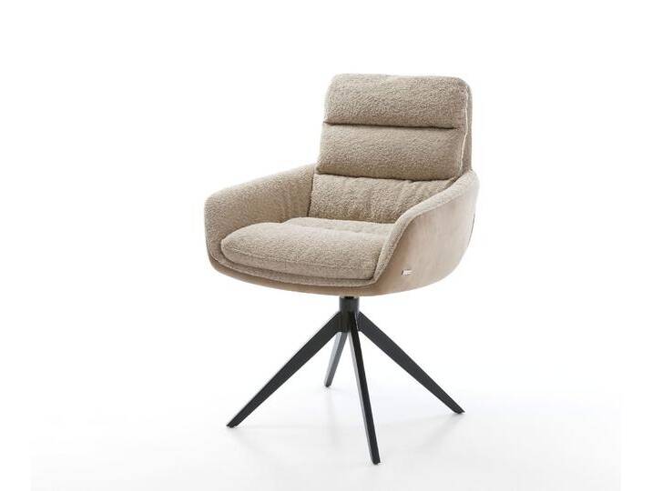 Drehstuhl Abelia-Flex mit Armlehnen Materialmix Schlamm Kreuzgestell breit Schwarz 360° drehbar Wippfunktion, Esszimmerstühle von Delife