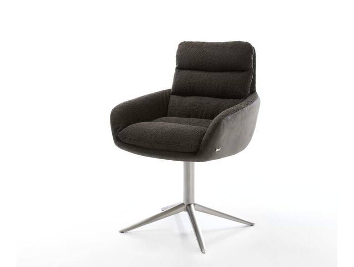 Drehstuhl Abelia-Flex mit Armlehnen Materialmix Schwarz Fußkreuz Edelstahl 360° drehbar Wippfunktion, Esszimmerstühle von Delife