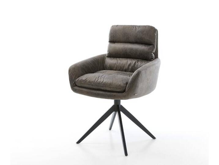 Drehstuhl Abelia-Flex mit Armlehnen Mikrofaser Grau Antik Kreuzgestell breit Schwarz 360° drehbar Wippfunktion, Esszimmerstühle von Delife
