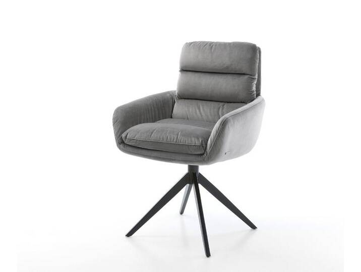 Drehstuhl Abelia-Flex mit Armlehnen Samt Grau Kreuzgestell breit Schwarz 360° drehbar Wippfunktion, Esszimmerstühle Drehstuhl Abelia-Flex mit Armlehnen Samt Grau Kreuzgestell breit Schwarz 360° drehbar Wippfunktion, Esszimmerstühle von Delife