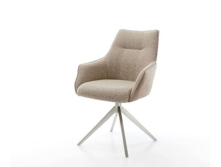 Drehstuhl Alja-Flex mit Armlehnen Materialmix Schlamm Kreuzgestell breit Edelstahl 360° drehbar Taschenfederkern, Esszimmerstühle von Delife