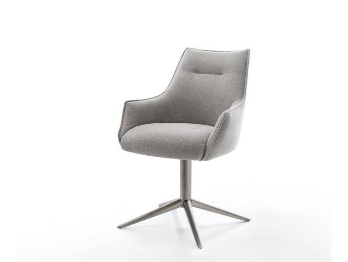 Drehstuhl Alja-Flex mit Armlehnen Strukturstoff Soft Grau Fußkreuz Graphit 360° drehbar Wippfunktion Taschenfederkern, Esszimmerstühle von Delife