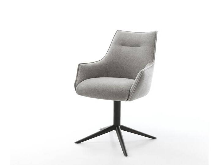 Drehstuhl Alja-Flex mit Armlehnen Strukturstoff Soft Grau Fußkreuz Schwarz 360° drehbar Wippfunktion Taschenfederkern, Esszimmerstühle von Delife