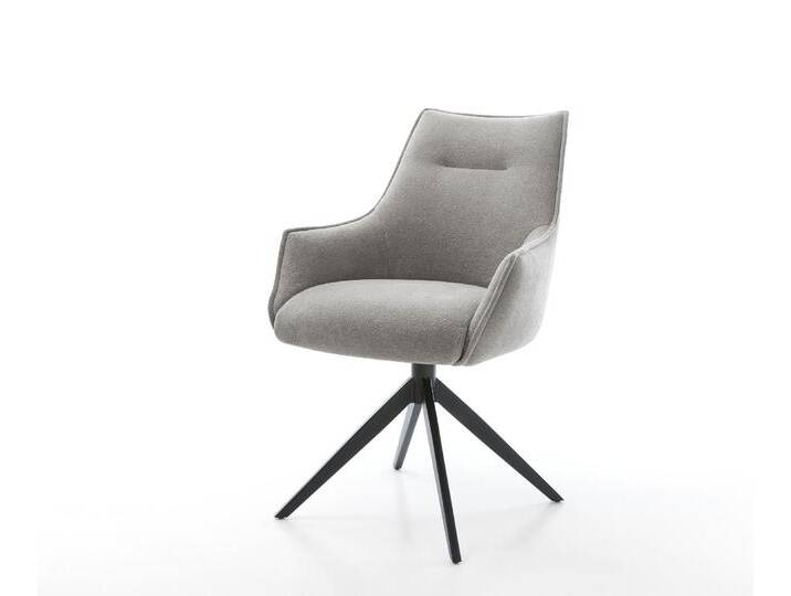 Drehstuhl Alja-Flex mit Armlehnen Strukturstoff Soft Grau Kreuzgestell breit Schwarz 360° drehbar Wippfunktion Taschenfederkern, Esszimmerstühle von Delife