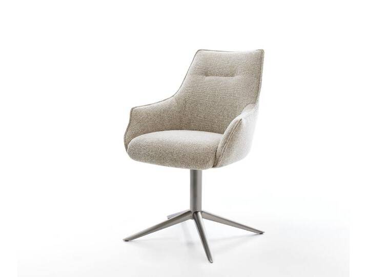 Drehstuhl Alja-Flex mit Armlehnen Webstoff Soft Beige Fußkreuz Graphit 360° drehbar Wippfunktion Taschenfederkern, Esszimmerstühle von Delife