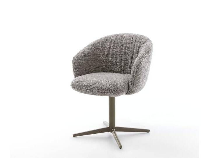 Drehstuhl Caja-Flex mit Armlehnen Bouclé Silbergrau Fußkreuz Effektfinish Titan 360° drehbar Taschenfederkern, Esszimmerstühle von Delife