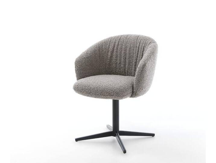 Drehstuhl Caja-Flex mit Armlehnen Bouclé Silbergrau Fußkreuz Schwarz 360° drehbar Taschenfederkern, Esszimmerstühle von Delife