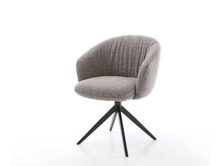 Drehstuhl Caja-Flex mit Armlehnen Bouclé Silbergrau Kreuzgestell breit Schwarz 360° drehbar Wippfunktion Taschenfederkern, Esszimmerstühle von Delife