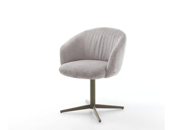 Drehstuhl Caja-Flex mit Armlehnen Cord Silbergrau Fußkreuz Effektfinish Titan 360° drehbar Taschenfederkern, Esszimmerstühle von Delife