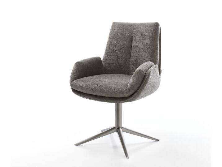 Drehstuhl Clea-Flex Bouclé Soft Schlamm Fußkreuz Graphit 360° drehbar Wippfunktion, Esszimmerstühle von Delife
