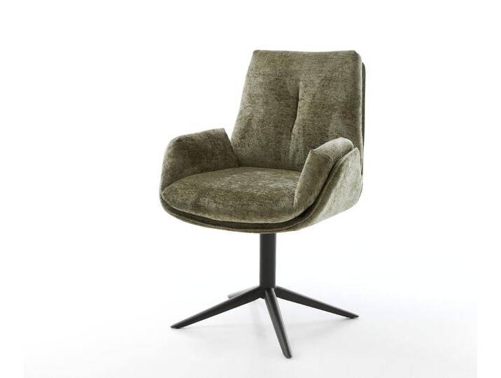 Drehstuhl Clea-Flex Chenille Olive Fußkreuz Schwarz 360° drehbar Wippfunktion, Esszimmerstühle von Delife