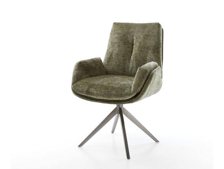 Drehstuhl Clea-Flex Chenille Olive Kreuzgestell breit Graphit 360° drehbar Wippfunktion, Esszimmerstühle von Delife