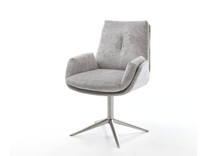 Drehstuhl Clea-Flex Chenille Silbergrau Fußkreuz Edelstahl 360° drehbar Wippfunktion, Esszimmerstühle von Delife
