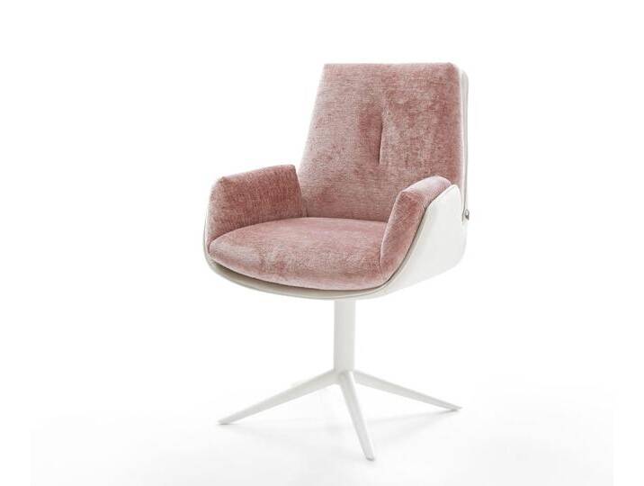 Drehstuhl Clea-Flex Materialmix Echtleder Weiß-Rosé Fußkreuz Weiß 360° drehbar Wippfunktion, Esszimmerstühle Drehstuhl Clea-Flex Materialmix Echtleder Weiß-Rosé Fußkreuz Weiß 360° drehbar Wippfunktion, Esszimmerstühle von Delife