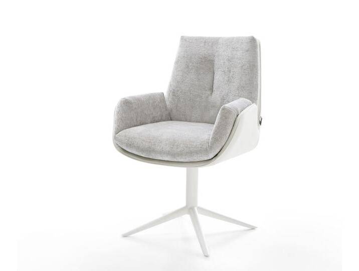 Drehstuhl Clea-Flex Materialmix Echtleder Weiß-Silbergrau Fußkreuz Weiß 360° drehbar Wippfunktion, Esszimmerstühle Drehstuhl Clea-Flex Materialmix Echtleder Weiß-Silbergrau Fußkreuz Weiß 360° drehbar Wippfunktion, Esszimmerstühle von Delife