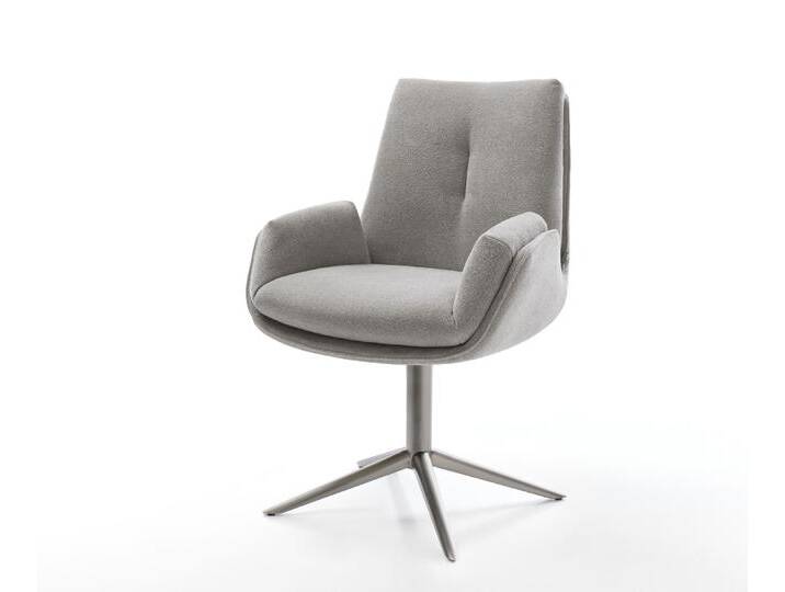 Drehstuhl Clea-Flex Strukturstoff Soft Grau Fußkreuz Graphit 360° drehbar Wippfunktion, Esszimmerstühle von Delife