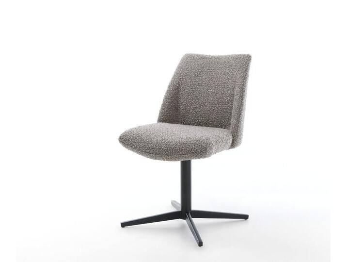 Drehstuhl Elso-Flex Bouclé Silbergrau Fußkreuz Schwarz 360° drehbar Taschenfederkern, Esszimmerstühle von Delife