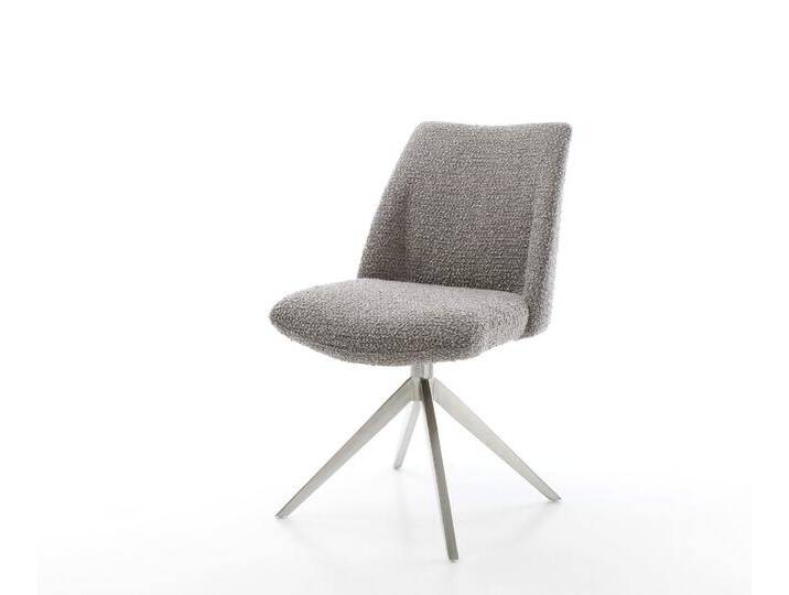 Drehstuhl Elso-Flex Bouclé Silbergrau Kreuzgestell breit Edelstahl 360° drehbar Wippfunktion Taschenfederkern, Esszimmerstühle von Delife