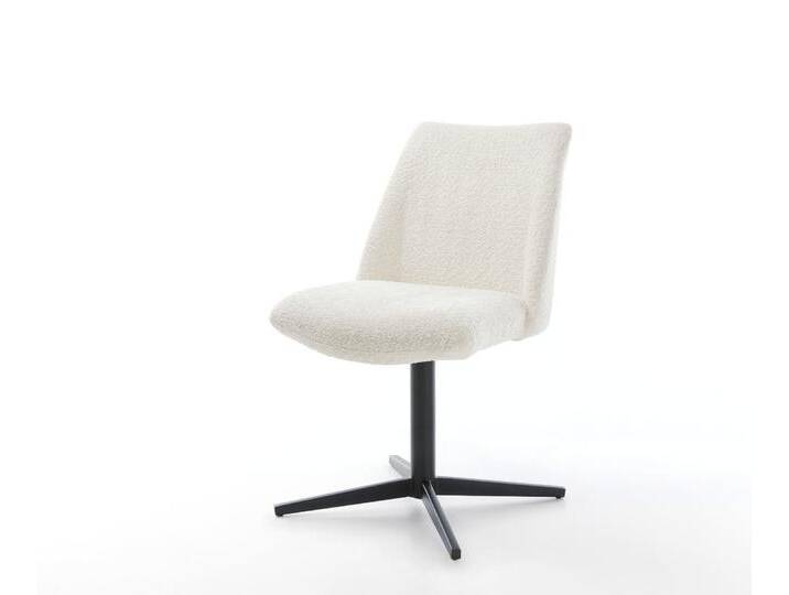 Drehstuhl Elso-Flex Bouclé Weiß Fußkreuz Schwarz 360° drehbar Taschenfederkern, Esszimmerstühle von Delife
