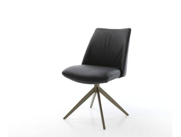 Drehstuhl Elso-Flex Echt-Leder Schwarz Kreuzgestell breit Effektfinish Titan 360° drehbar Wippfunktion Taschenfederkern, Esszimmerstühle von Delife