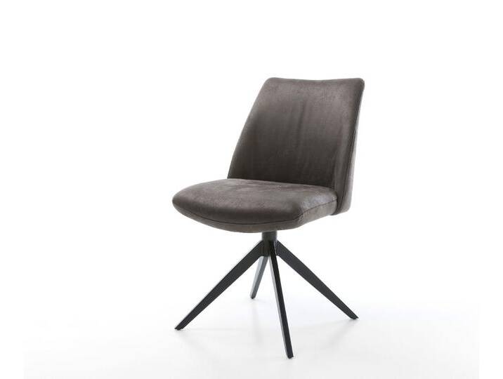 Drehstuhl Elso-Flex Mikrofaser Anthrazit Vintage Kreuzgestell breit Schwarz 360° drehbar Wippfunktion Taschenfederkern, Esszimmerstühle von Delife