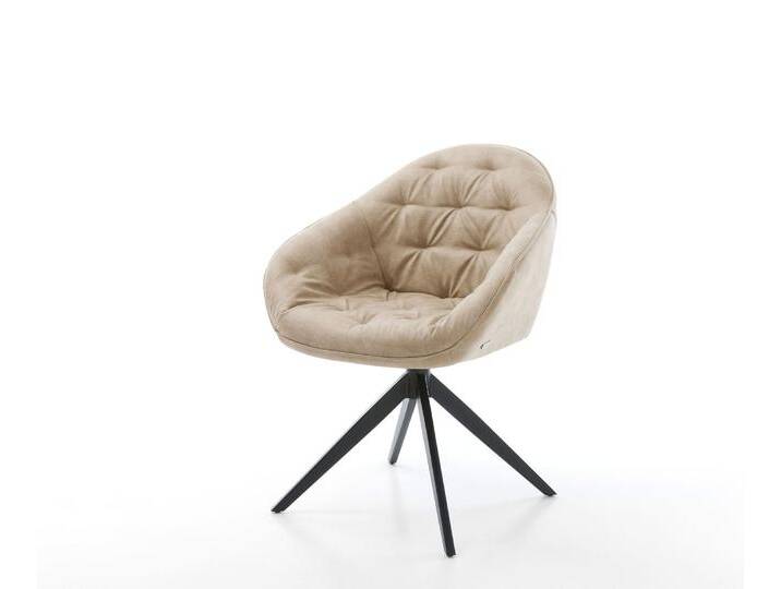 Drehstuhl Gaio-Flex Mikrofaser Beige Vintage Kreuzgestell breit Schwarz 360° drehbar Wippfunktion, Esszimmerstühle von Delife