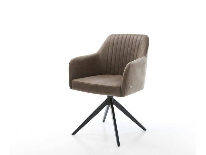 Drehstuhl Greg-Flex Mikrofaser Taupe Vintage Kreuzgestell breit Schwarz 360° drehbar Wippfunktion Taschenfederkern, Esszimmerstühle von Delife