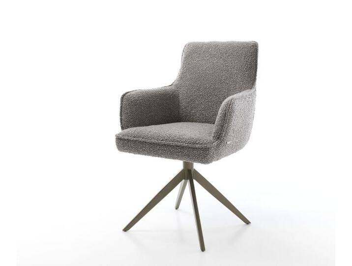 Drehstuhl Heira-Flex mit Armlehnen Bouclé Silbergrau Kreuzgestell breit Effektfinish Titan 360° drehbar Wippfunktion Taschenfederkern, Esszimmerstühle von Delife